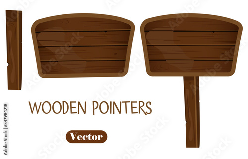 Vector brown wooden pointer, blackboard. A game resource of the shield, a design element in a cartoon style.