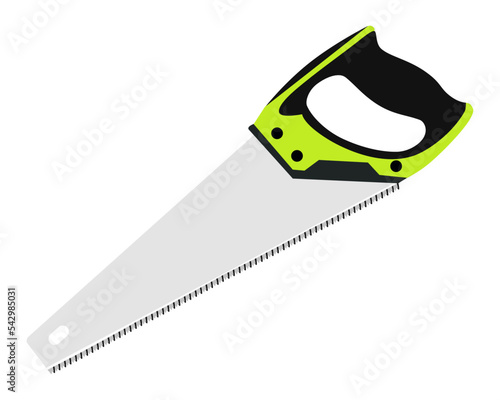 Vector Illustration Hand Pruning Folding Saw isolated. Carpentry hand tools. This saw is used to cut a wide range on the large end of wood thicknesses or trim live shrubs and trees.