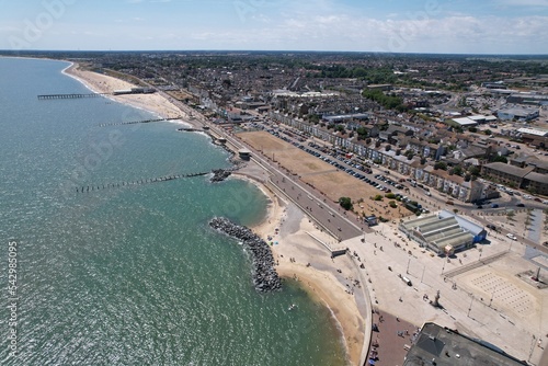 Fototapeta Lowestoft beach high drone aerial view .