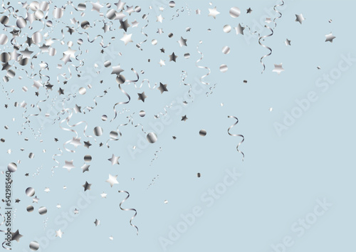 Silver Serpentine Falling Vector Blue Background.