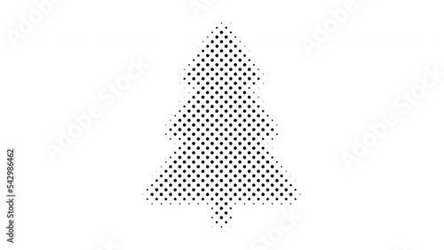 Black and white halftone transition with a Christmas tree appearing.