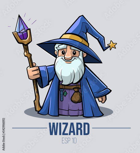 Wizard. Cartoon character design. Mascot design. Vector illustration