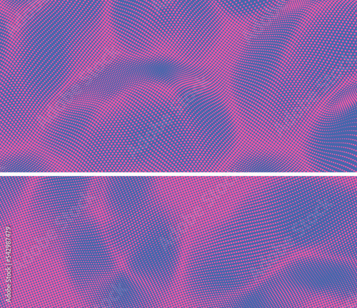 Background with convex forms. Grid surface. Vibrant trendy texture, with blending colors. 3d network design with particles. Can be used for advertising, marketing or presentation.