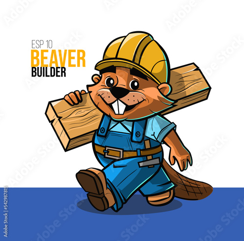 Beaver builder. Cartoon character design. Mascot design. Vector illustration