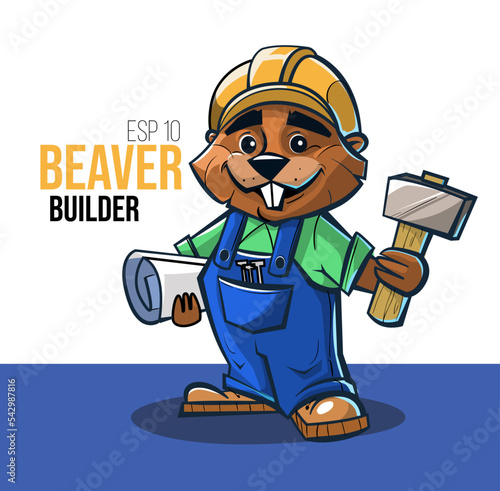 Beaver builder. Cartoon character design. Mascot design. Vector illustration