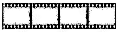 Retro movie grunge film strip. Vintage filmstrip texture. Old cinema, retro photo camera 35mm film, negative tape or celluloid slide grungy vector background or backdrop with scratches and perforation