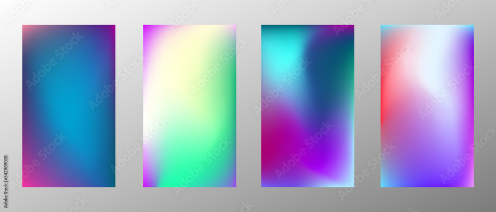 Naklejka premium Abstract bright gradient background. Set of 4 backgrounds. Creative modern vector illustration. Holographic spectrum for coating.
