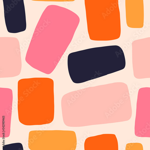 Abstract seamless texture with different rectangles. Vector geometrical pattern with hand drawn shapes. Multicolored background