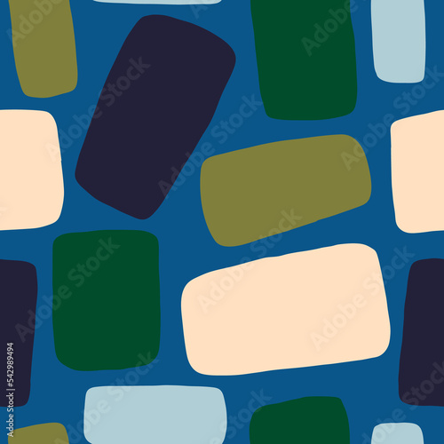 Abstract seamless texture with different rectangles. Vector geometrical pattern with hand drawn shapes. Multicolored background