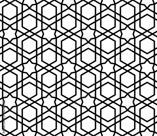 Mashrabiya arabesque arabic seamless pattern, textile print, islamic background. Wrapping paper or wallpaper arab ethnic ornate pattern, window ornament or vector fabric print, grid simple background