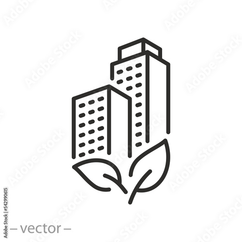 eco architecture icon, green building, ecology city, bio house, thin line symbol on white background - editable stroke vector illustration eps10