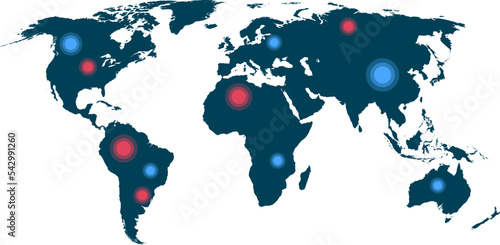 World map with blue and red spot. Global infographic template
