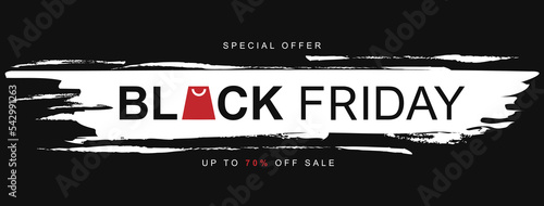 Black Friday Sale banner design. Modern minimalist design with black and white typography with texture. Black Friday advertising, special offer and sale. Template for promotion, web and fashion ads.