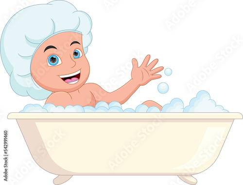 Cute little boy taking a bath