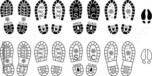Santa Footprint & Reindeer Tracks Clipart - Outline & Silhouette