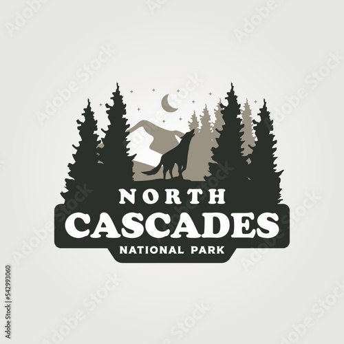 north cascades vintage travel logo vector illustration design photo