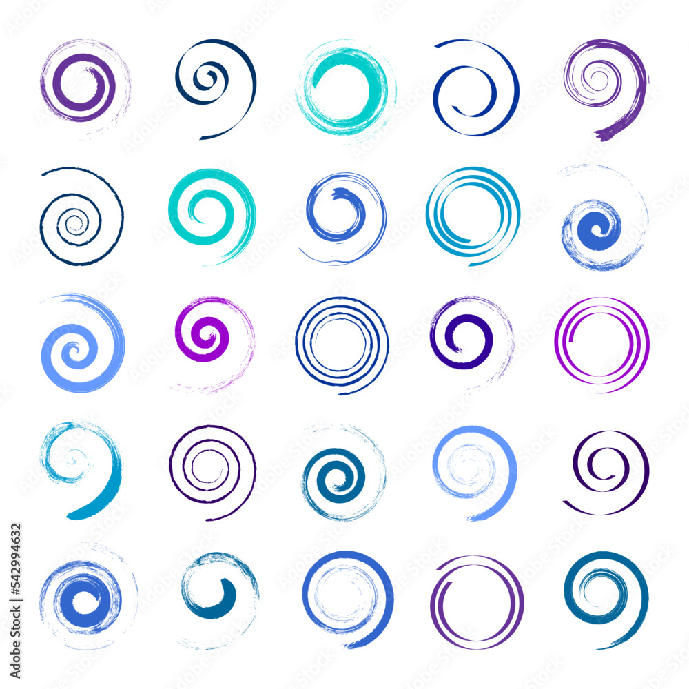 Spiral Swirl Design Elements with Brush Stroke Effect.