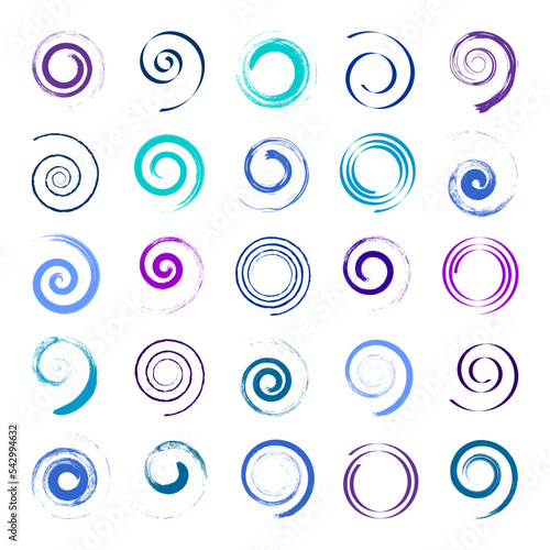 Spiral Swirl Design Elements with Brush Stroke Effect.