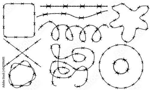 Barbed wire. Template of brush, set of design elements, frames. Vector illustration