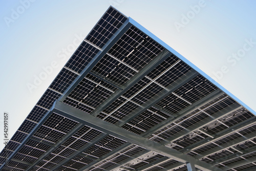 Partial view of a solar energy parking lot roof 