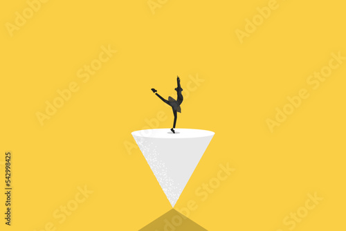 ballerina stand balancing on triangle. work life balance career opportunity vector symbol. Job opportunity and career.