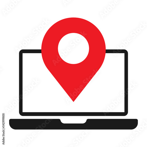 Monitor Location Map Outline icon. Online Map vector illustration.