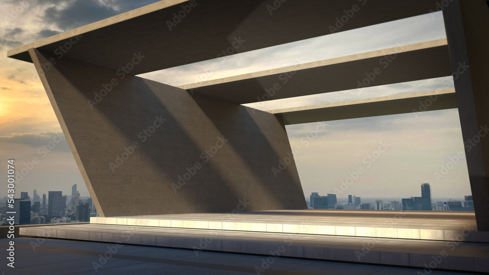 Fototapeta premium Space for products showcases on the deck with sunset sky.