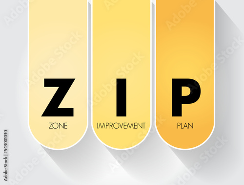 ZIP - Zone Improvement Plan the acronym to indicate that mail travels more quickly when senders mark the postal code on their packages and envelopes, text concept background