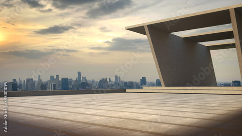 Space for products showcases on the deck with sunset sky.