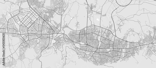 Map of Bursa city. Urban black and white poster. Road map with metropolitan city area view.