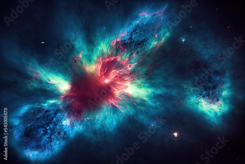 Colorful realistic spiral galaxy on space background.