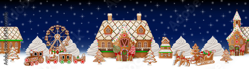 christmas seamless banner with gingerbread landscape