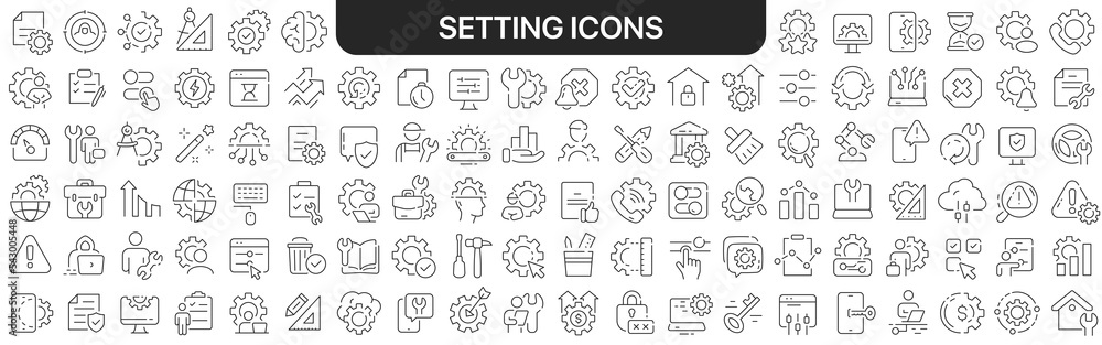Setting icons collection in black. Icons big set for design. Vector linear icons Setting icons collection in black. Icons big set for design. Vector linear icons