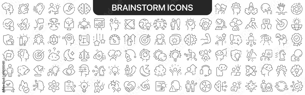Brainstorm icons collection in black. Icons big set for design. Vector linear icons