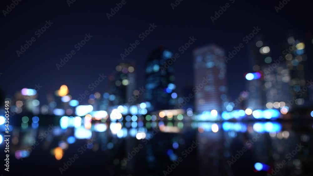 Abstract city night lights illuminated blurred urban background with water reflection effect. Blur view of the night city Bokeh light , horizontal 4k height resolutions 2160 x 3840
