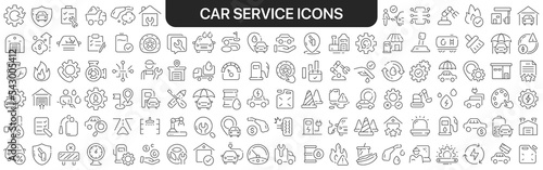 Car service icons collection in black. Icons big set for design. Vector linear icons