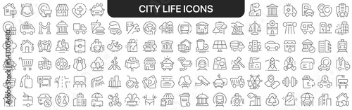 City life icons collection in black. Icons big set for design. Vector linear icons