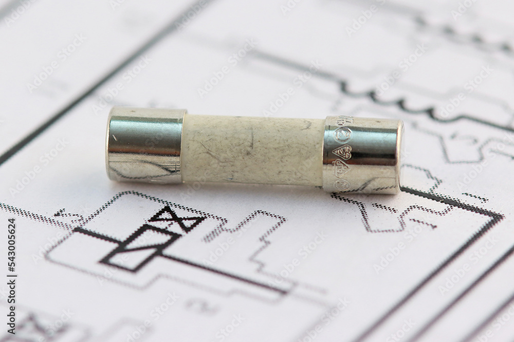 Electrical fuses in the electrical diagram closeup.Soft focus. Stock Photo Adobe Stock