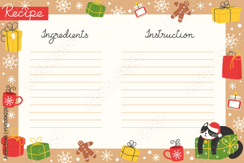 Christmas holiday baking recipe template with ingredients and instructions