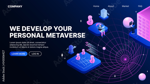 We Develop Your Personal Metaverse. Metaworld. Web Landing Page Template. Vector illustration