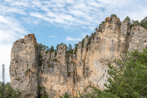 Big cliff from hiking trail on the corniches of Causse Mejean above the Tarn Gorges. photo