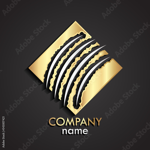 3d silver claw scratches golden square logo