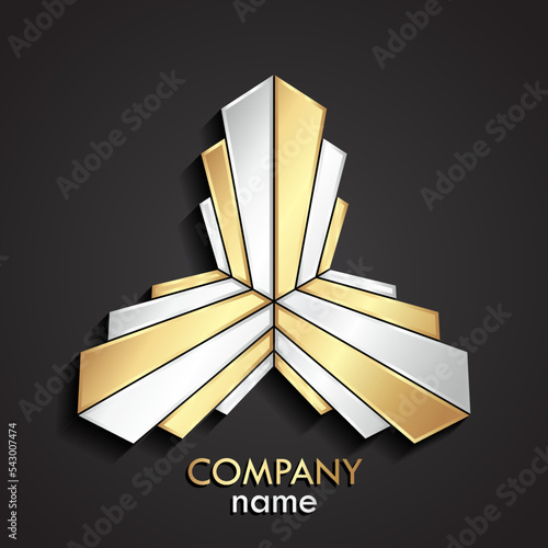 3d golden silver crystal shape triangle logo
