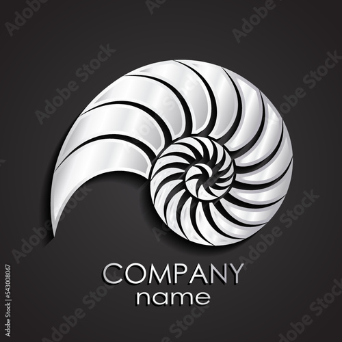 3d silver nautilus shell shape metal spiral