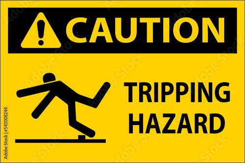 Caution Tripping Hazard Label Sign On White Background