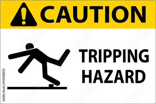 Caution Tripping Hazard Label Sign On White Background