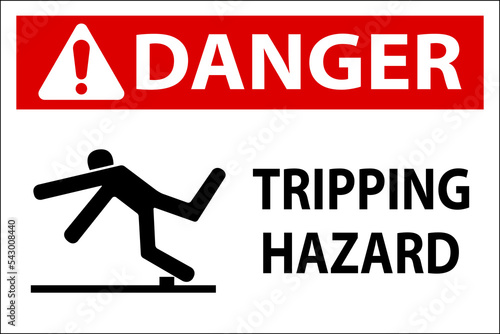 Danger Tripping Hazard Label Sign On White Background photo