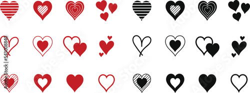 Heart vector set, Scribble black and red hearts set, Heart icons set vector