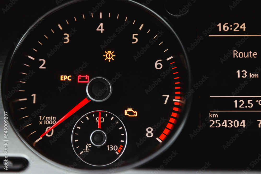 Car dashboard. Car ignition. System checking and errors Car dashboard. Car ignition. System checking and errors