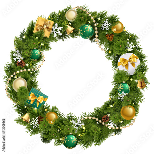 Vector Christmas Wreath with Green Baubles